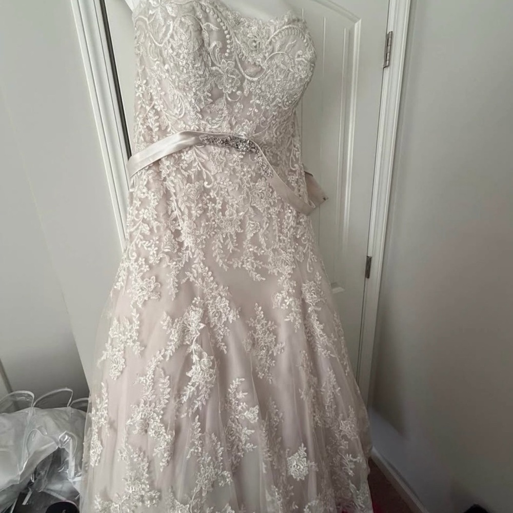Lace Strapless A-Line Wedding Dress in Champagne Gold